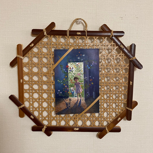 竹細工の額 書や絵 写真映え タペストリー 絵手紙掛け 八角形