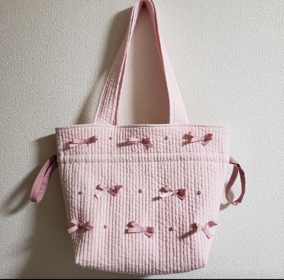 ヌビバッグ リボン パール トートバッグ 2way 通勤 通学 マザーズ