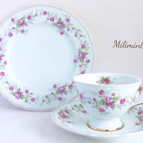受注制作】ローズガーデン ティーセット(ピンク)(カップ＆ソーサー1点