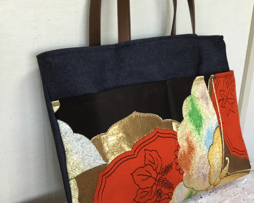 ハンドメイド・リメイク・帯・デニム・カバン・トートバッグ・外