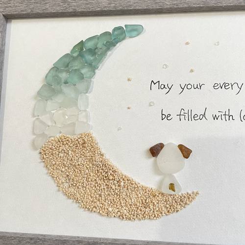 シーグラス 月と犬 三日月 ムーン シーグラスアート ガラス 星の砂