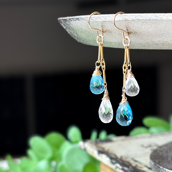 14kgf*宝石質*スイスブルートパーズとホワイトトパーズの