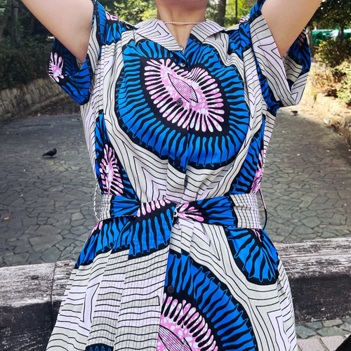 アフリカンバティック 開襟シャツワンピース ワンピース SU_vetement