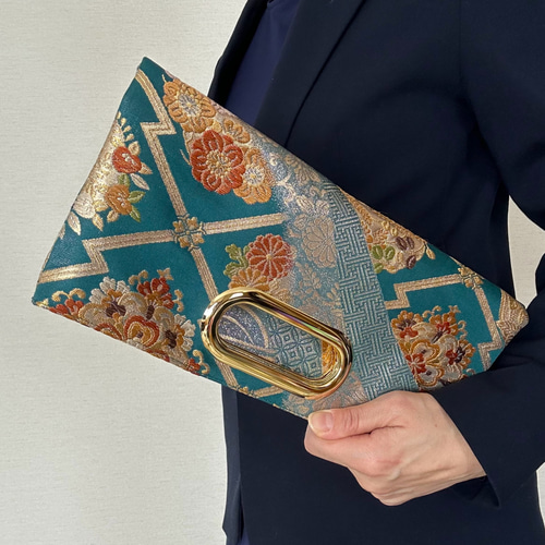 絹の帯から2wayクラッチバッグ 唐織古渡錦文柄 帯リメイク329 クラッチ