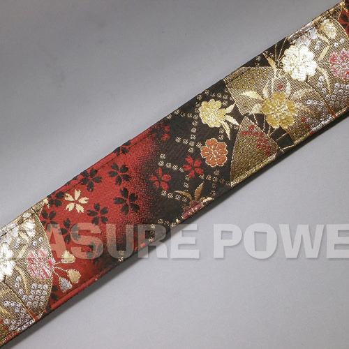 和柄ギターストラップ 扇面/赤-黒 京都西陣織 金襴生地 tiny products