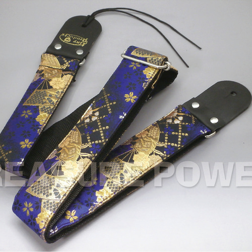 和柄ギターストラップ 扇面/青-黒 京都西陣織 金襴生地 tiny products