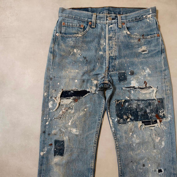 W32表記 リペアカスタム usa製 リーバイス 501 リメイクデニム