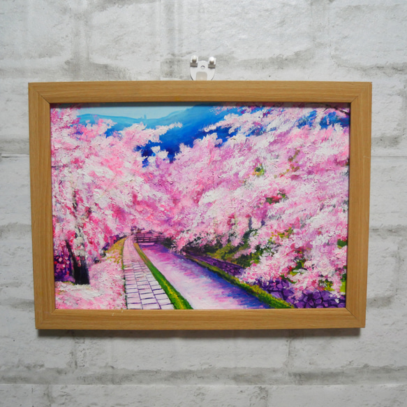 油絵 油彩 油彩画 絵 絵画 【哲学の道の桜】 絵画 HR 通販 17771604