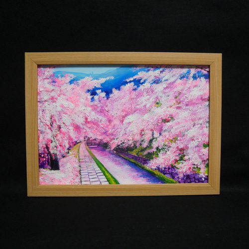 油絵 油彩 油彩画 絵 絵画 【哲学の道の桜】 絵画 HR 通販 17771604