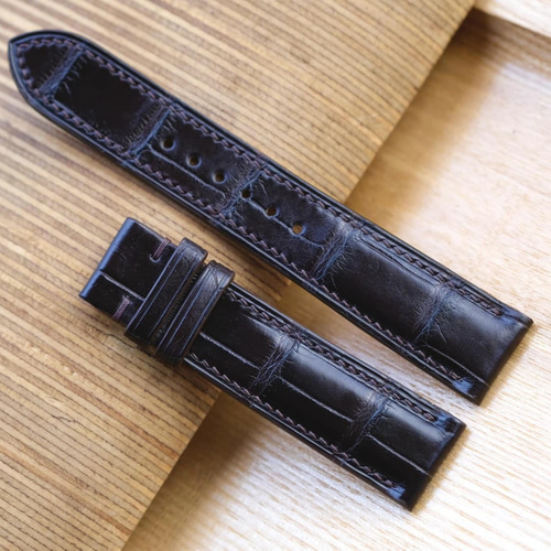 クロコ竹腑柄 腕時計ベルト革 クロコダイル アリゲーターワニ革 凹凸型