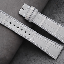 腕時計ベルト革 ライトグレー クロコ竹柄 フラットタイプ クロコダイル