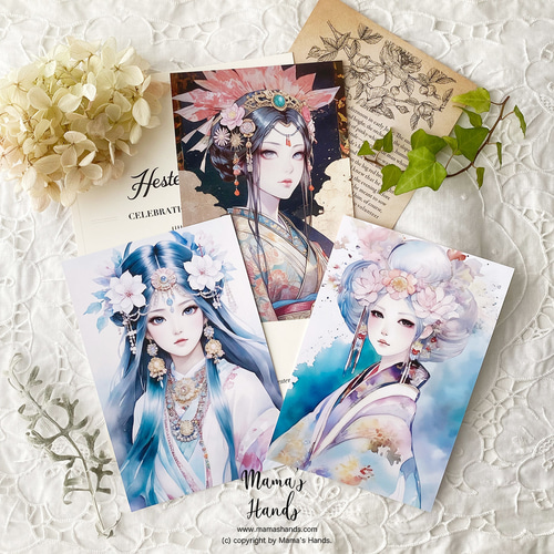 瀬織津姫 市杵島姫 豊玉姫 女神 の イラスト アート 3枚 ハガキ