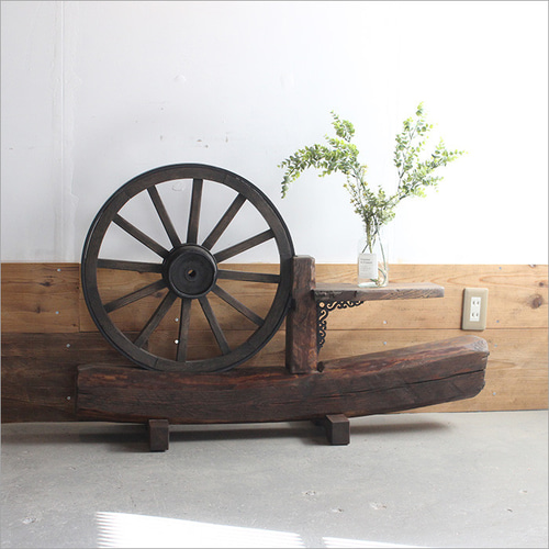 1点モノ 車輪 オブジェ 置物 花台 木製 古材 丸太 和風 アンティーク