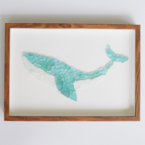 シーグラスアート『くじら』/A4サイズ/海/夏/フレームアート/ガラス