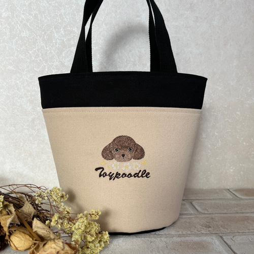 トイプードル刺繍❤︎帆布生地バケツ型トートバッグ トートバッグ ito