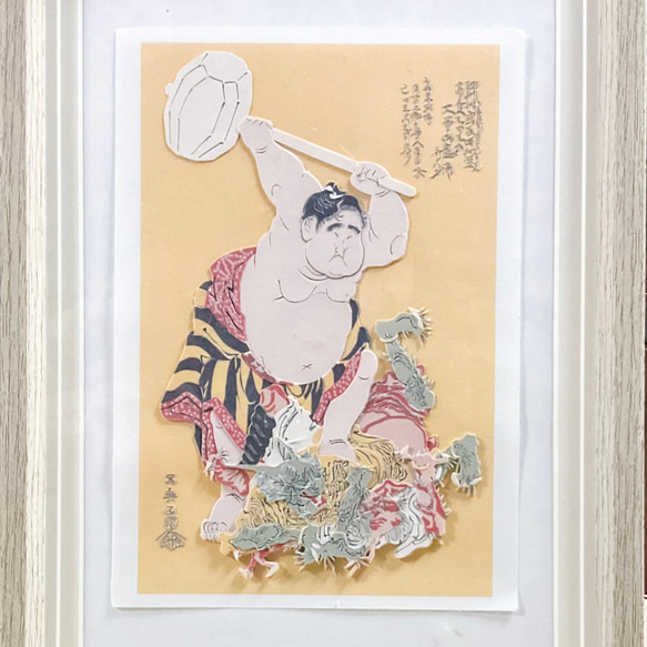 平面切り貼り絵「浮世絵模写/大童山の鬼退治/写楽」原画のみ 縁起物