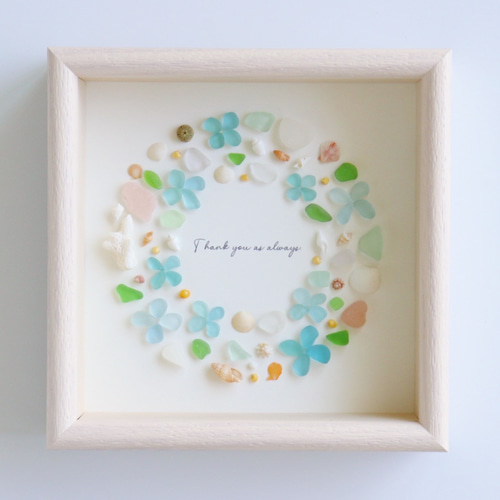 シーグラスアート『お花のリース』/花/シーグラス/ガラスアート