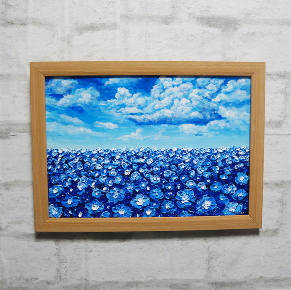 油絵 油彩 油彩画 絵 絵画【青空と雲のネモフィラ】 絵画 HR 通販