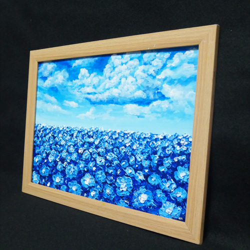 油絵 油彩 油彩画 絵 絵画【青空と雲のネモフィラ】 絵画 HR 通販
