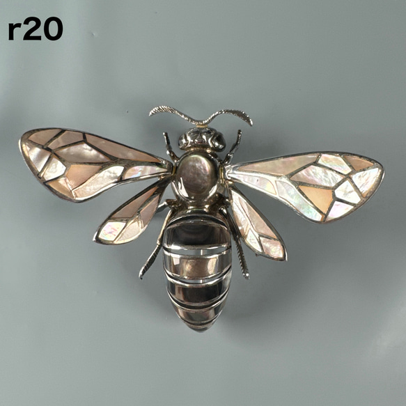 蜂型 シルバー925 螺鈿装飾 ブローチ&ペンダントトップ r20 ペンダント