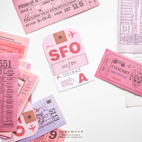 海外 チケット風フレークシール 40枚 pink [AS954] シール・ステッカー