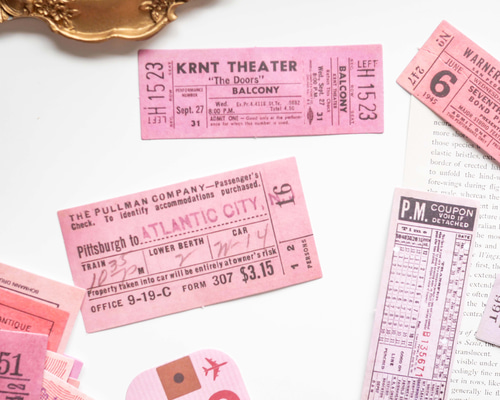 海外 チケット風フレークシール 40枚 pink [AS954] シール・ステッカー