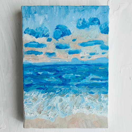 16×23㎝「朝の海6」サムホール・油彩画・原画 N 絵画 かいがのみせ