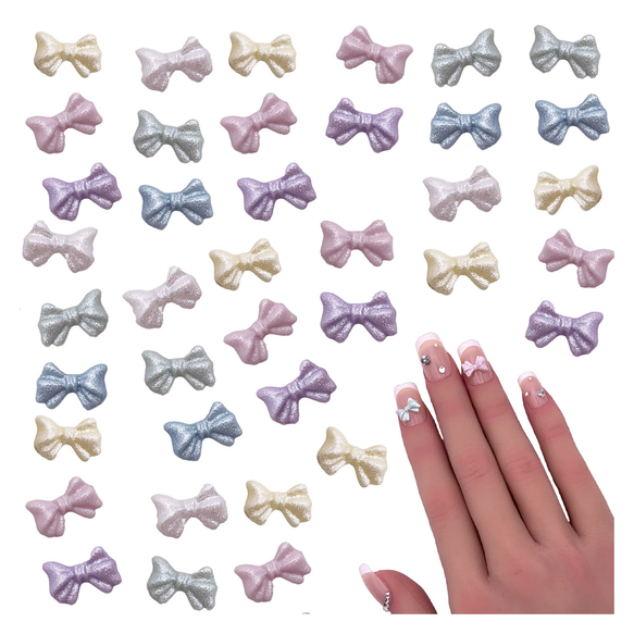 ネイルパーツ リボン 10mm ラメ 混色 100個 3D 艶強め 蝶々結び 樹脂