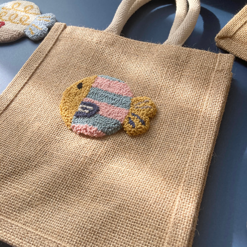 おさかな ジュートバッグ ランチバッグ ミニ 麻 魚 カラフル