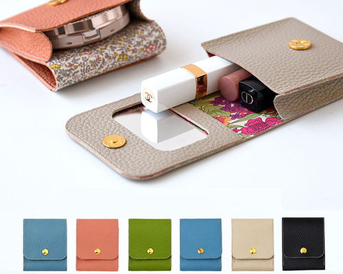 新色追加》リバティ リップケース 本革 名入れ ミラー付き 国産