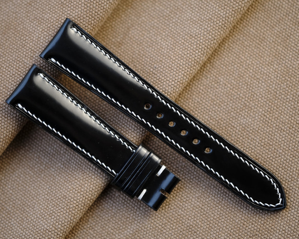 最高級コードバン革 ブラック 時計ベルト フラットタイプ 本革 交換