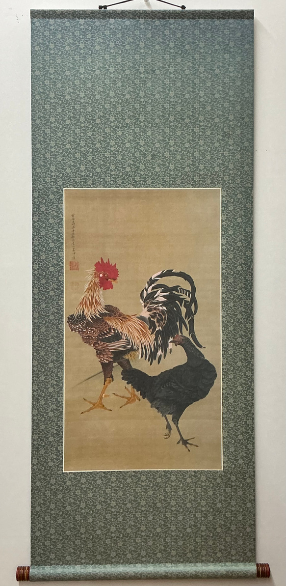 掛け軸 日本の名画 伊藤若冲 大鶏雌雄図 その他インテリア雑貨 表具 月