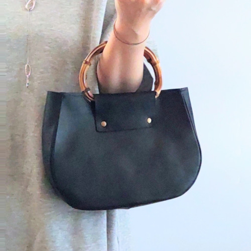 バンブーハンドルのレザーバッグ◇着物に合う◇本革◇ハンドバッグ◇和