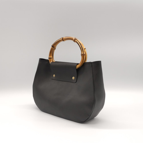 バンブーハンドルのレザーバッグ◇着物に合う◇本革◇ハンドバッグ◇和