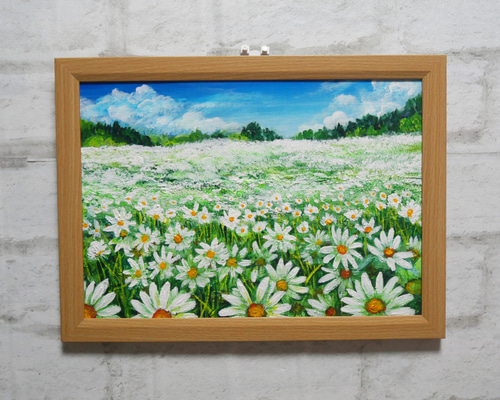 油絵 油彩 油彩画 絵 絵画【マーガレットのお花畑】 絵画 HR 通販
