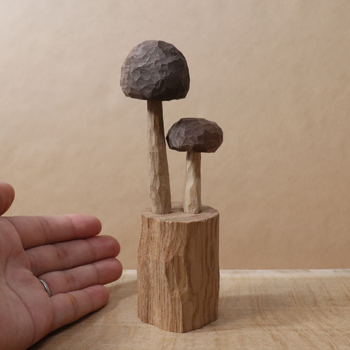 木彫り キノコ 置物 木製 オブジェ インテリア雑貨（木材