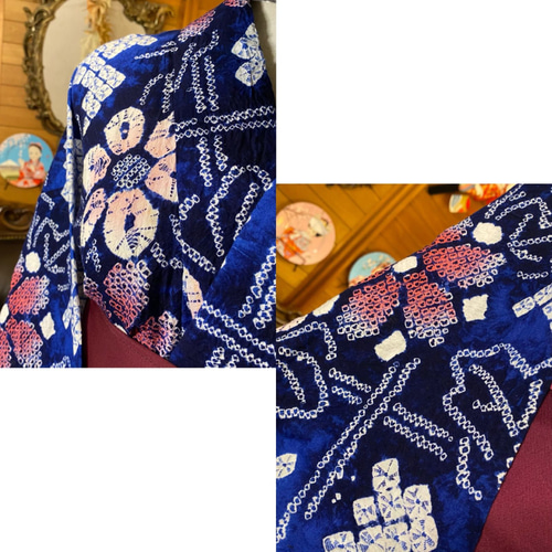 和洋折衷 絞り浴衣 リメイク ワンピース ドレス 帯サッシュベルト 素敵