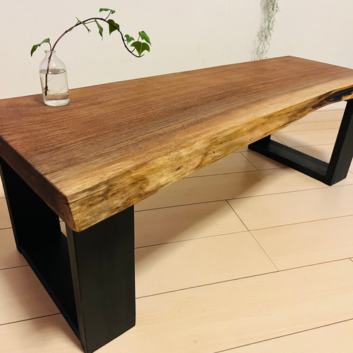 ローテーブル ブラックウォールナット 一枚板 サイドテーブル 耳付き