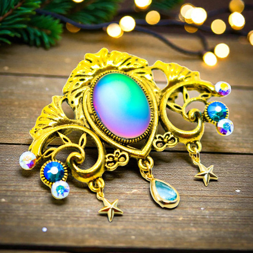幻想的な虹色の海 〜チェコガラスのマーメイドドリーム ブローチ