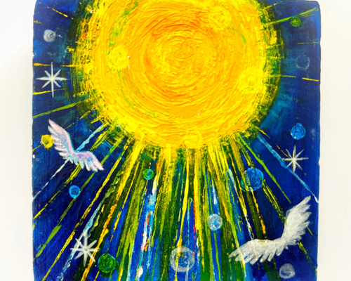 原画【日の輝き】 抽象画 太陽 SUN おひさま ブルー 青 おしゃれ