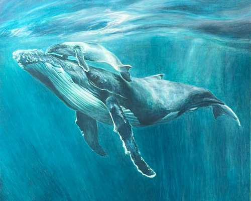 オリジナル原画】クジラの親子のアクリル絵画 送料無料 絵画 ALOHA