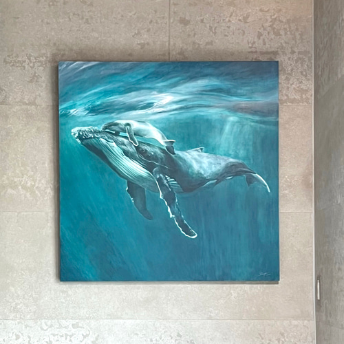 オリジナル原画】クジラの親子のアクリル絵画 送料無料 絵画 ALOHA