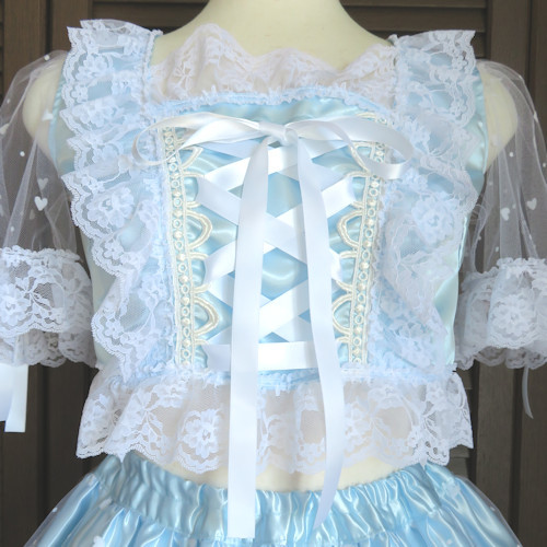 アイドル衣装 水色×白 ハート 編み上げリボン オリジナル ハンドメイド