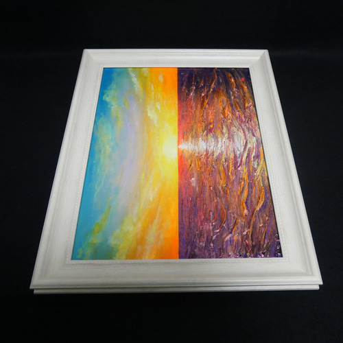 油絵 油彩 油彩画 絵 絵画【朝日に輝く海】 絵画 HR 通販 17974603