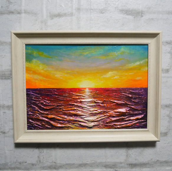 油絵 油彩 油彩画 絵 絵画【朝日に輝く海】 絵画 HR 通販 17974603