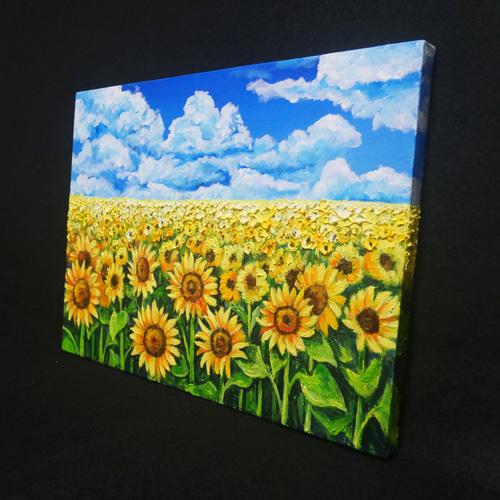 油絵 油彩 油彩画 絵 絵画【夏の向日葵畑】 絵画 HR 通販 17960857
