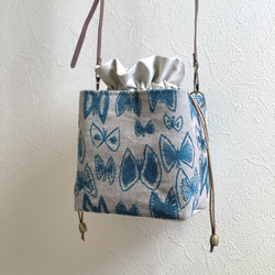 ⚮̈ミナペルホネン forest tile ライトブルー ネリオバッグ 巾着バッグ