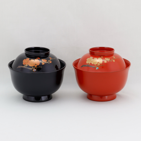 伝統工芸 輪島塗 夫婦吸物椀「紅白梅蒔絵」 【1016】 お椀・ボウル・鉢