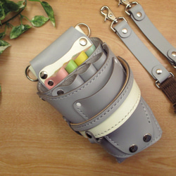 手縫い 本革 7丁差し シザーケース (ライトグレー×カラフル ) SCA-110