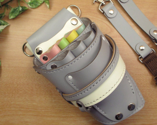 手縫い 本革 7丁差し シザーケース (ライトグレー×カラフル ) SCA-110